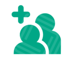 silhouette of two heads and a plus sign in chamber green with watermark