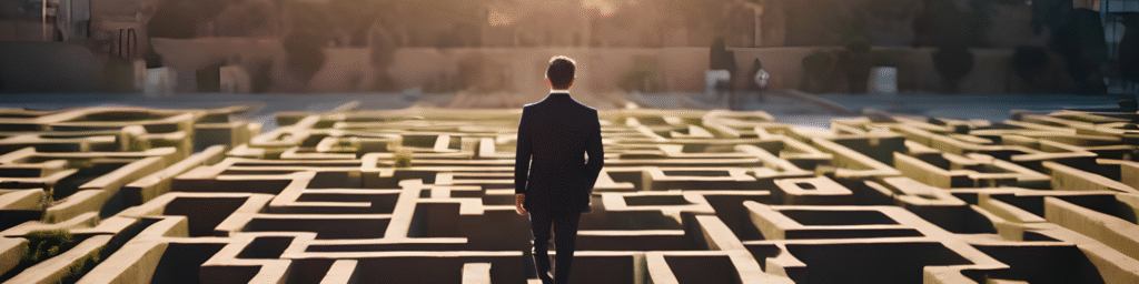 man looking at a maze in front of him