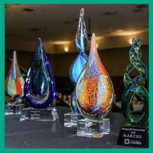 Excellence in Business Awards on a table